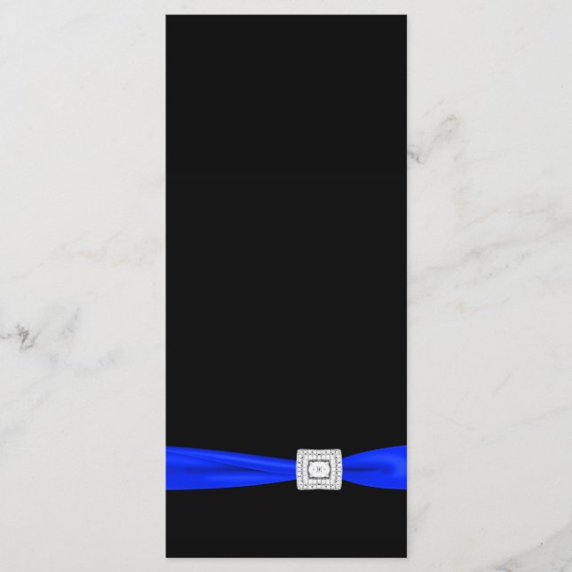 Élégant programme de mariage bleu royal et noir (Devant)