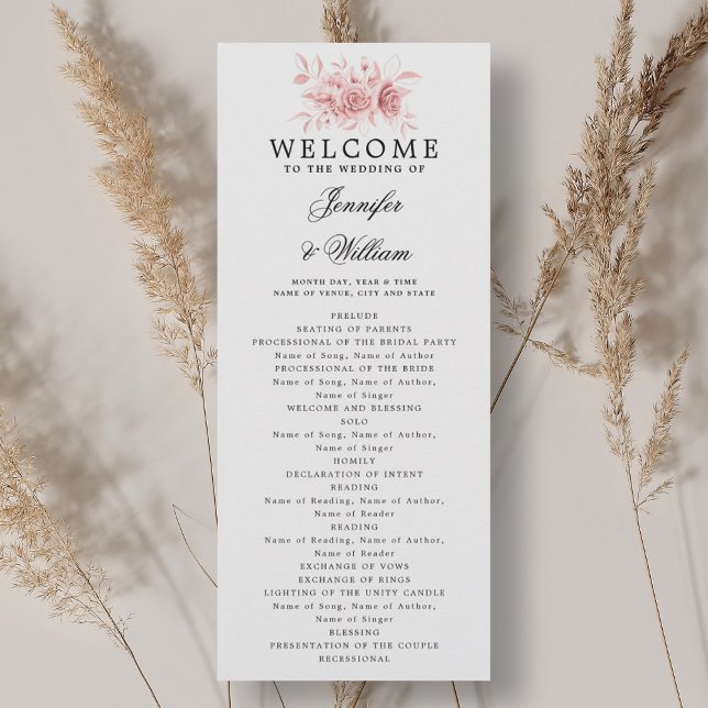Élégant programme de mariage Blush rose floral Scr (Elegant Wedding Program Blush Pink Floral Script )