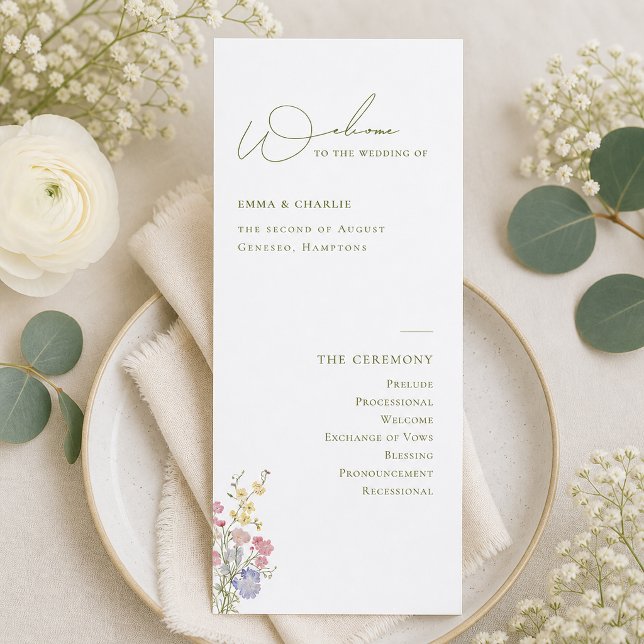 Élégant Programme de Mariage Bohème Chic Fleurs Sa (Elegant Boho Chic Wildflowers Wedding Program)