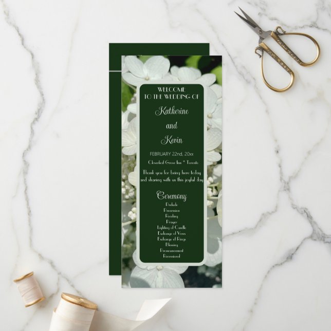Élégant programme de mariage botanique vert de la  (Devant/Arrière en situation)