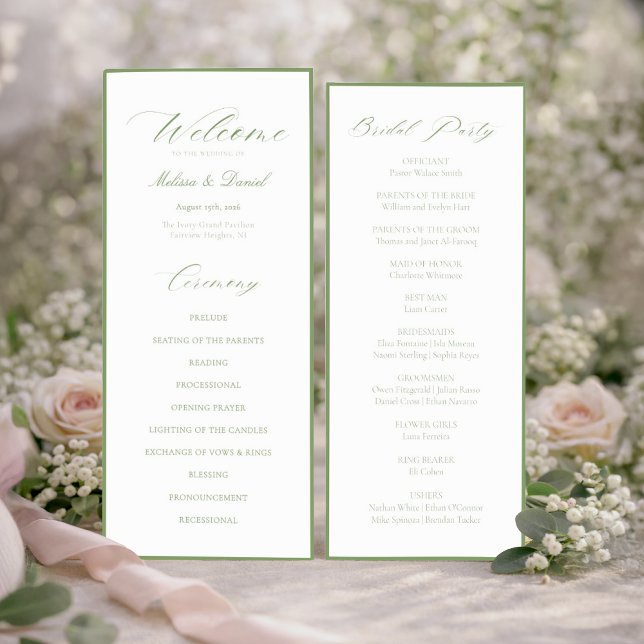 Élégant programme de mariage botanique vert sauge  (Créateur téléchargé)
