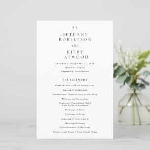 Élégant programme de mariage classique noir et bla