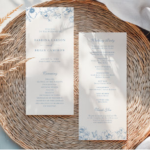 Élégant programme de mariage de jardin floral bleu