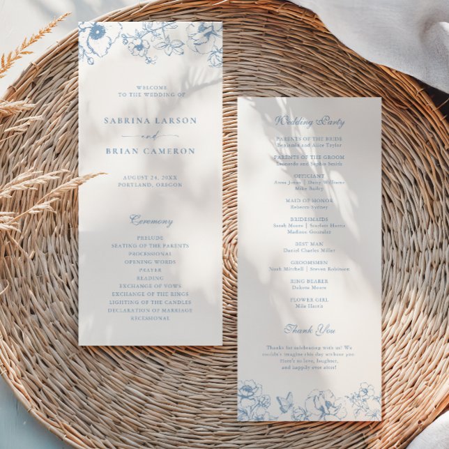 Élégant programme de mariage de jardin floral bleu (Créateur téléchargé)