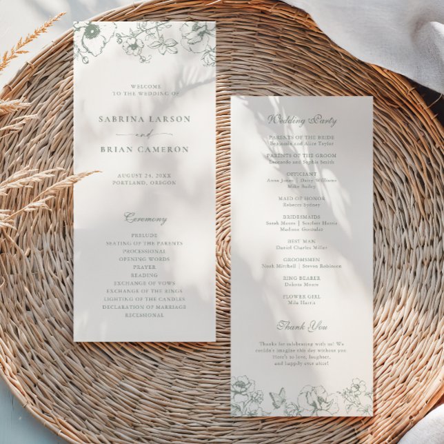 Élégant programme de mariage de jardin floral vert (Créateur téléchargé)