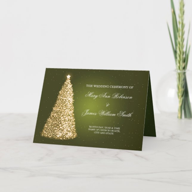 Élégant programme de mariage de Noël Gold Green (Devant)