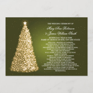 Élégant programme de mariage de Noël or vert