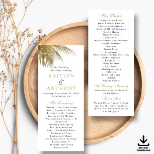 Élégant programme de mariage de plage de palmiers 