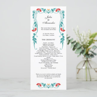 Élégant programme de mariage des fleurs de feuille