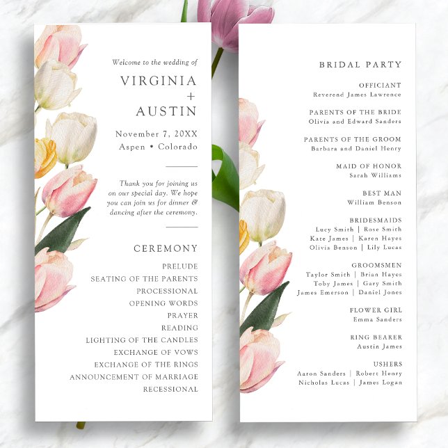 Élégant programme de mariage des tulipes (Elegant Watercolor Tulip Wedding Programs by Painted Paperie
)