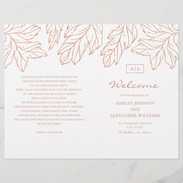 Élégant programme de mariage en or plié. Bleu (Devant)