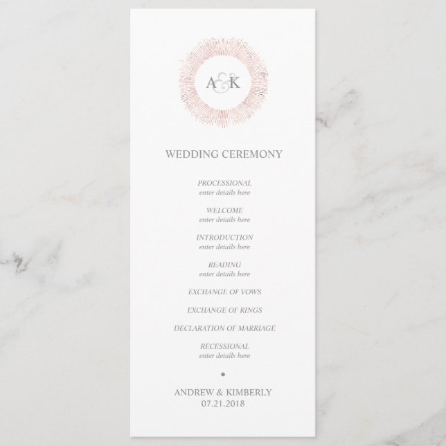 Élégant programme de mariage en or rose monogramme (Devant)