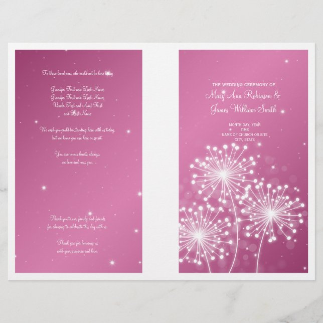 Élégant programme de mariage Été Étincelle Rose ro (Devant)