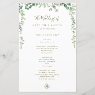 Élégant programme de mariage eucalyptus vert