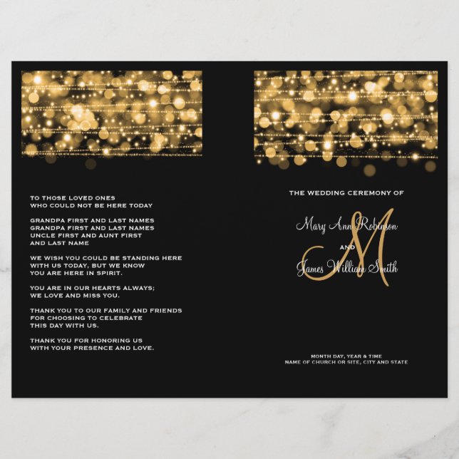 Élégant programme de mariage Fête étincelles or (Devant)