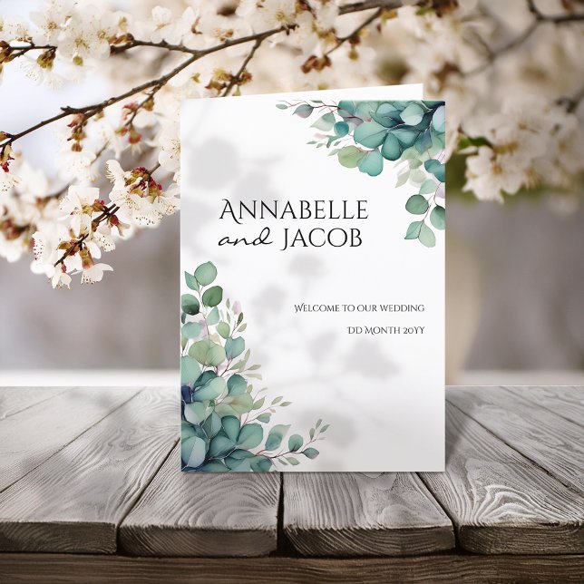 Élégant programme de mariage Feuille d'aquarelle (Créateur téléchargé)