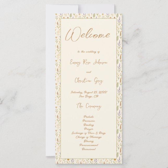 Élégant programme de mariage Fleur sauvage d'aquar (Devant)