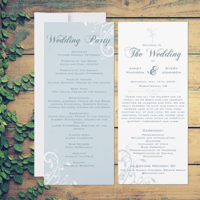 Élégant Programme de Mariage Floral Bleu Clair (Créateur téléchargé)