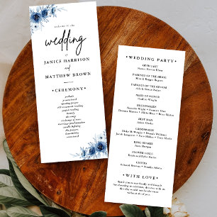 Élégant programme de mariage floral bleu vintage f
