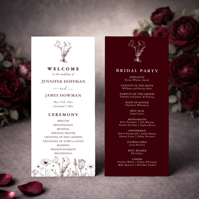 Élégant Programme de Mariage Floral Bourgogne  (Créateur téléchargé)