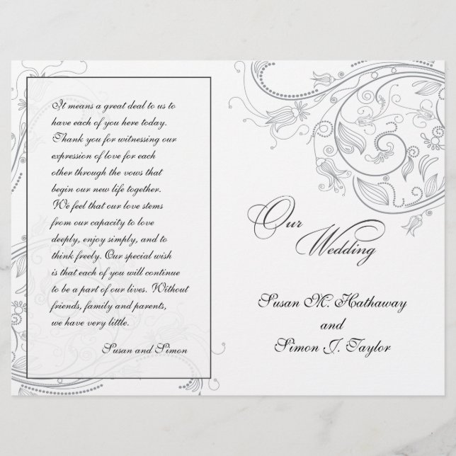 Élégant programme de mariage floral en eau douce (Devant)