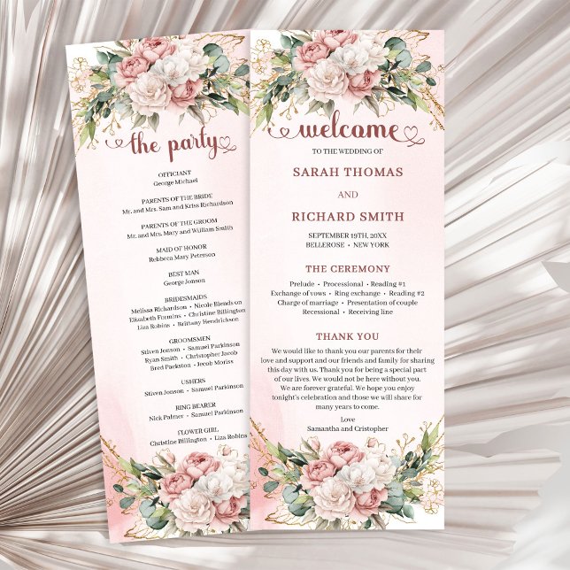 Élégant Programme de Mariage Floral Eucalyptus Ros (Elegant Rose Gold Floral Eucalyptus Wedding Ceremony Program

)