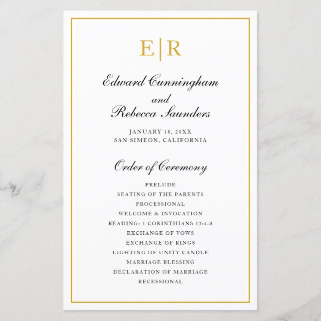 Élégant Programme de Mariage Formel avec Monogramm (Devant)
