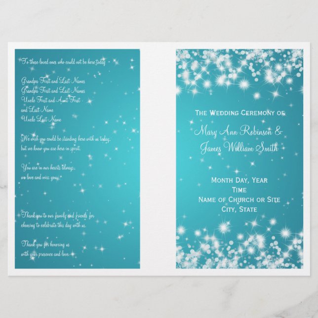 Élégant programme de mariage Hiver Étincelle Bleu (Devant)