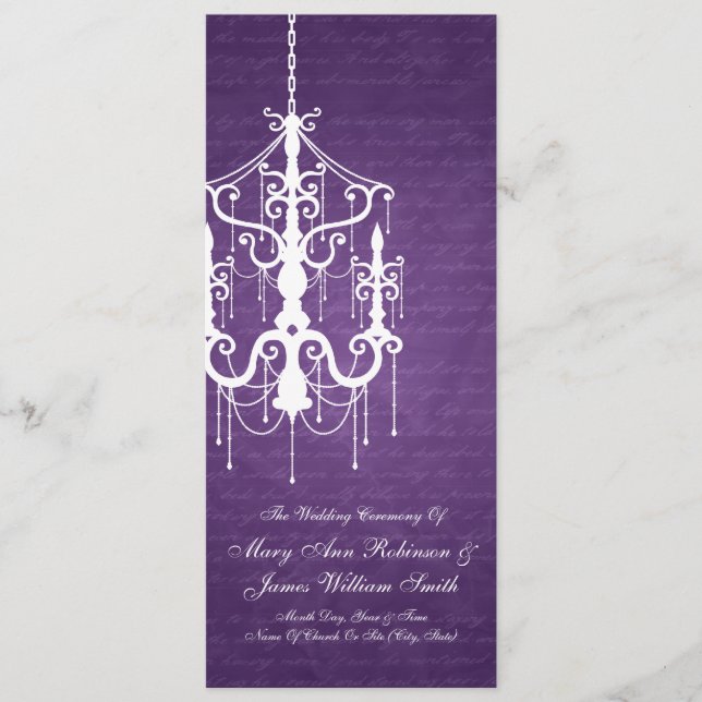 Élégant programme de mariage lustre pourpre (Devant)