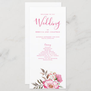 Élégant programme de mariage minimal rose floral