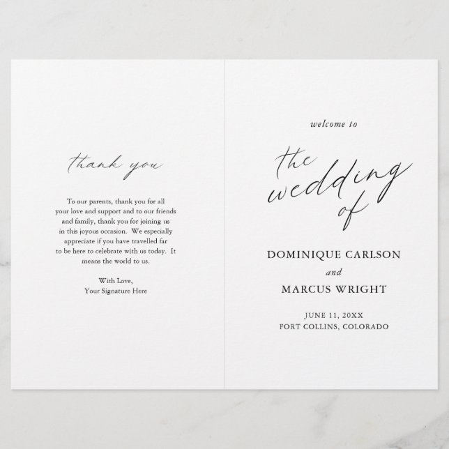 Élégant programme de mariage moderne avec calligra (Devant)
