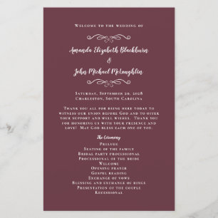 Élégant Programme de Mariage Moderne Bourgogne de