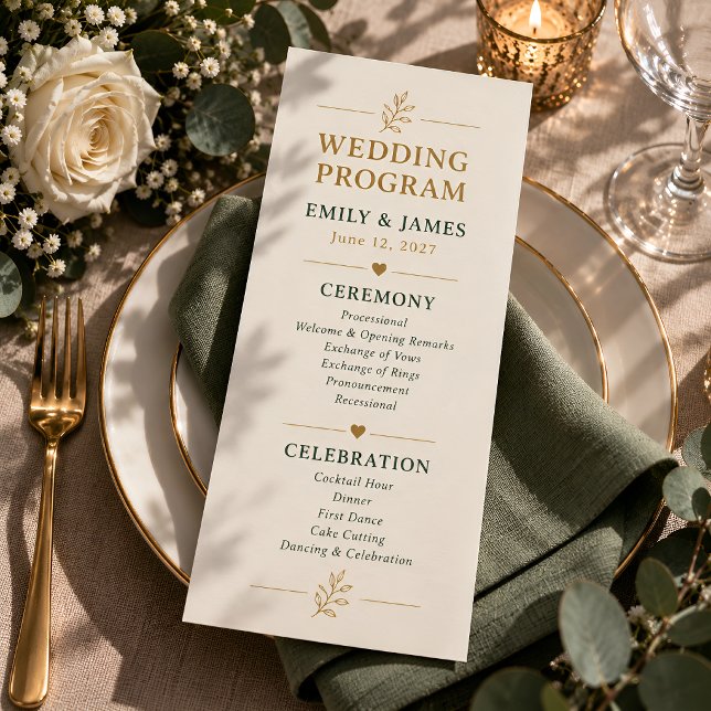 Élégant Programme de Mariage Personnalisé Or Vert (Créateur téléchargé)