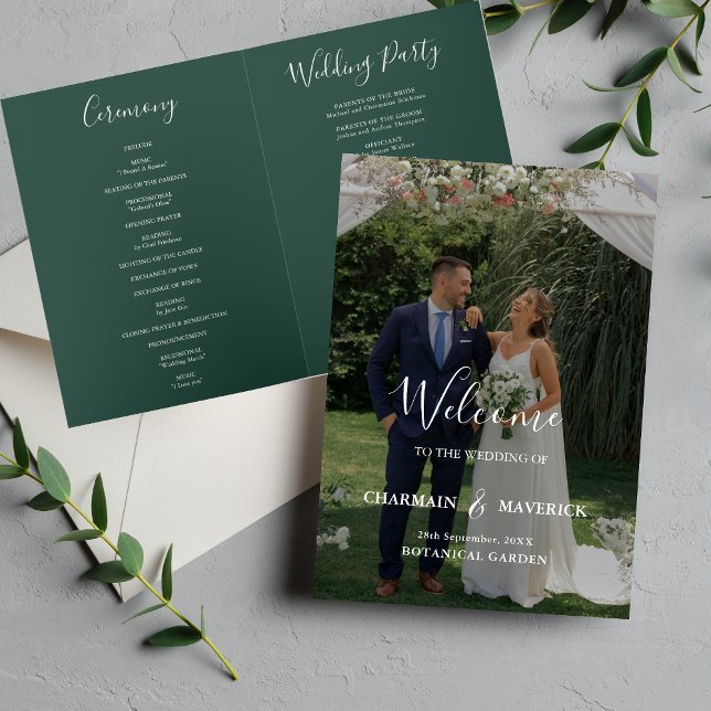 Élégant Programme de Mariage Photo Vert Émeraude P (Créateur téléchargé)