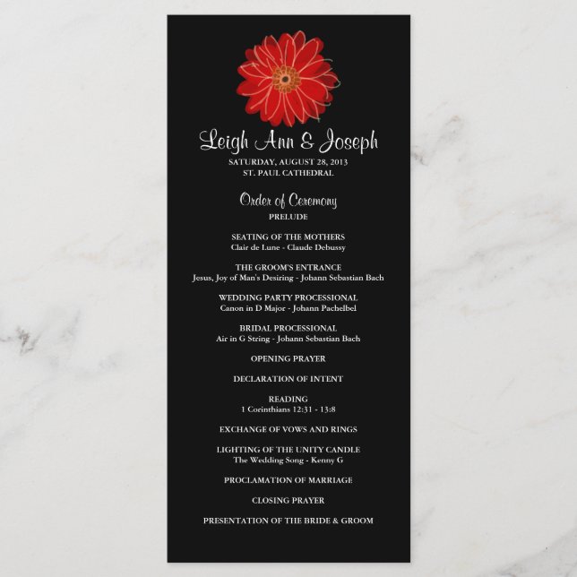 Élégant programme de mariage Red Gerber Daisy—Rack (Devant)