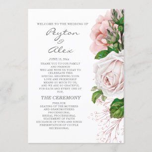 Élégant programme de mariage rose floral blanc