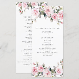 Élégant programme de mariage rose floral carte pla