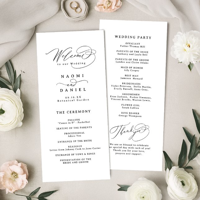 Élégant programme de mariage simple à motif en spi (Elegant Swirl Script Simple Wedding Program)