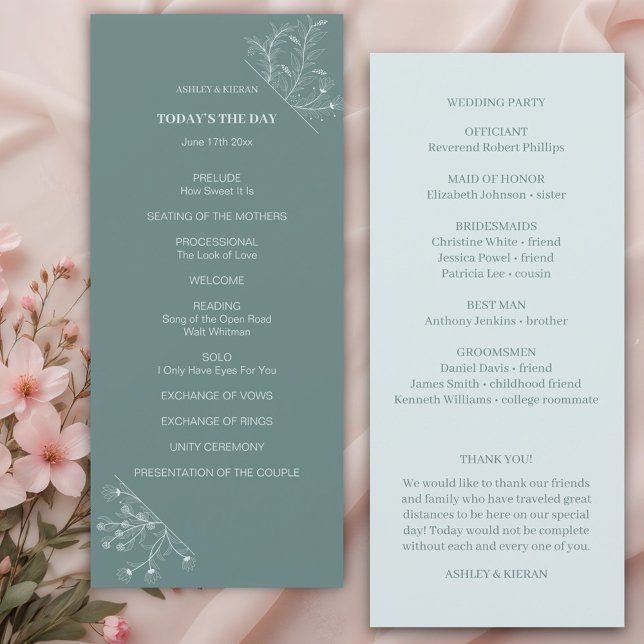 Élégant programme de mariage Turquoise floral (Créateur téléchargé)