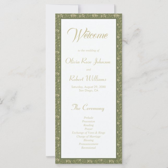 Élégant programme de mariage végétal vert botaniqu (Devant)