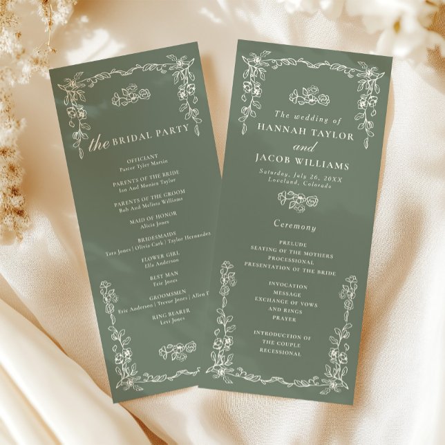 Élégant programme de mariage vert sauge victorien (Créateur téléchargé)