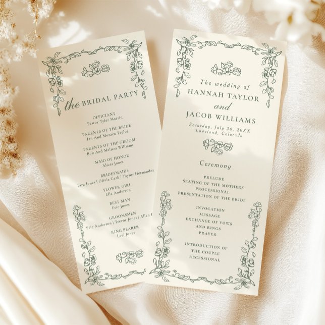 Élégant programme de mariage vert sauge vintage (Créateur téléchargé)