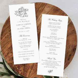 Élégant programme de mariage Vintage noir blanc