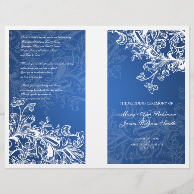 Élégant programme de mariage Vintage torrents bleu (Devant)
