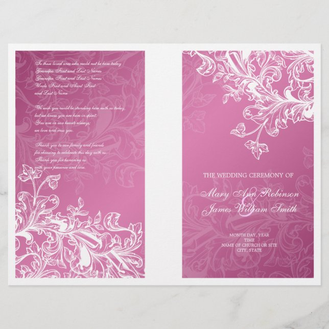 Élégant programme de mariage Vintage torrents rose (Devant)