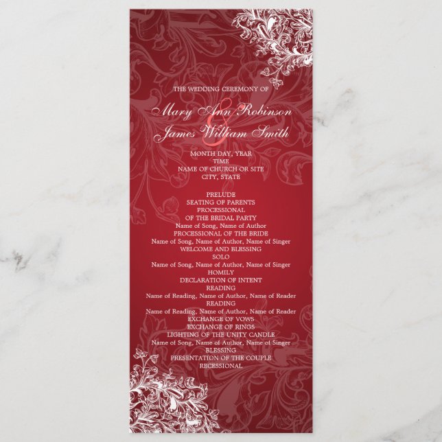 Élégant programme de mariage Vintage torrents roug (Devant)