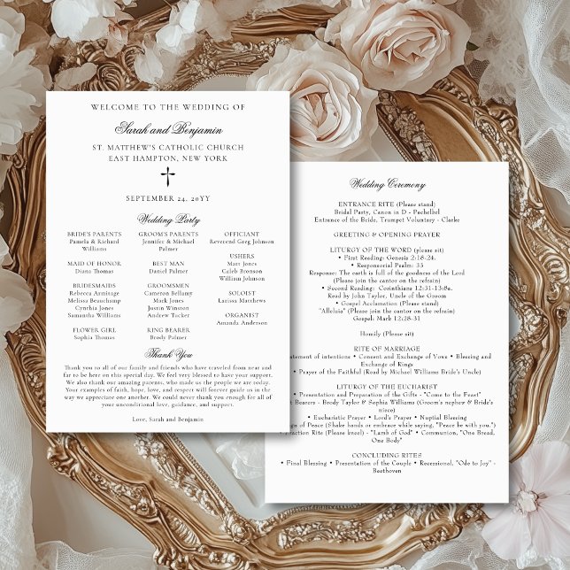 Élégant programme de messe de mariage catholique t (This elegant, downloadable Catholic wedding program features the text for a full nuptial Mass.)