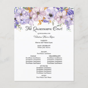 Élégant Programme de Quinceanera Floral Gold Purpl