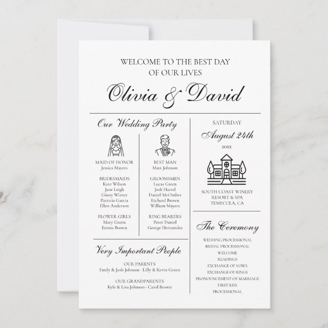 Élégant programme moderne unique de mariage infogr (Devant)