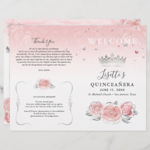 Élégant programme Quinceanera rose et argent clair
